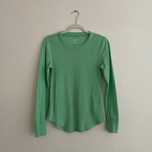 GAP Waffle Crew Top Long Sleeve Thermal Tee Green